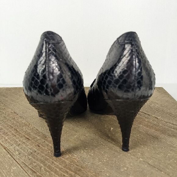 Vintage leather pumps, snakeskin heels, black vintage heels, 80s party shoes 6.5 - Picture 3 of 7